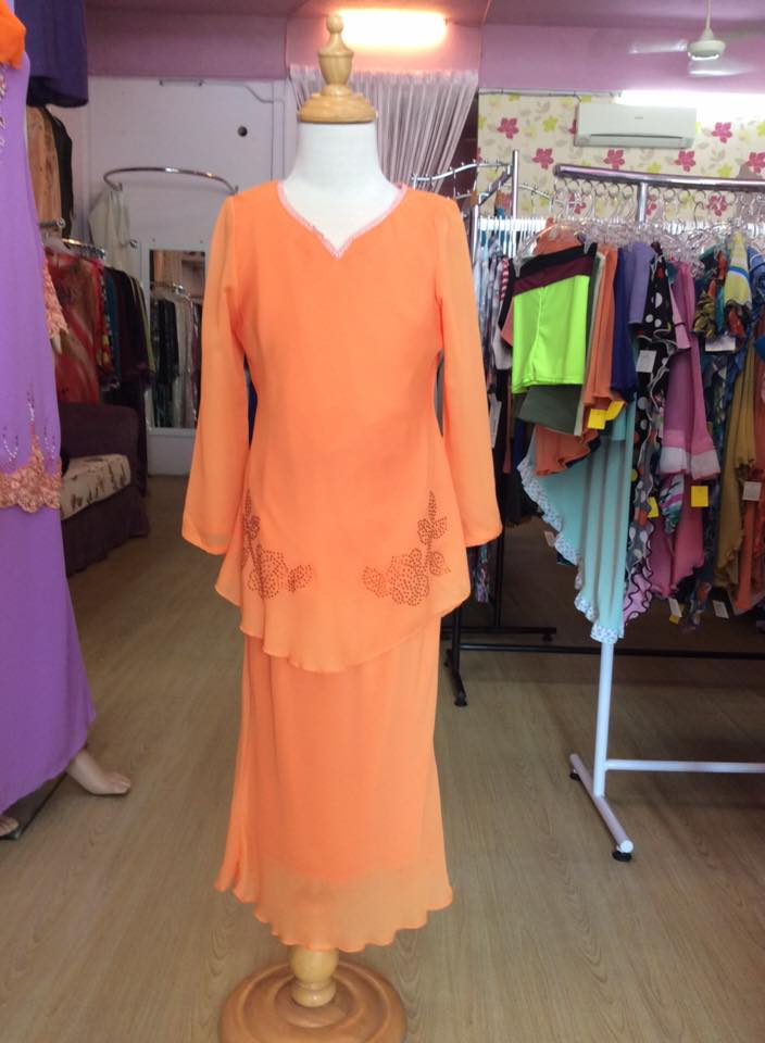  Baju  Kurung  Chiffon Kanak Kanak Murah Orange  Bunga Bawah 
